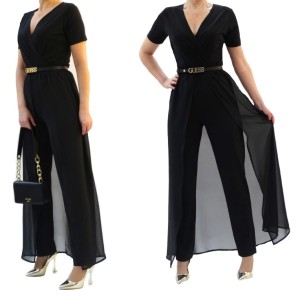 Czarny  elegancki  kombinezon damski z trenem r 34-52