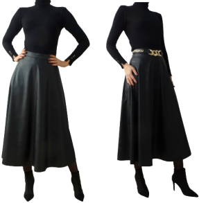 Czarna spódnica midi  ze skóry ekologicznej (34-52)