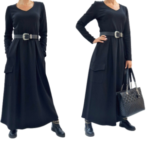 Sukienka  czarna maxi cargo kieszenie 36-56