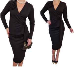 Elegancki czarny  biznesowy komplet ze spódnica midi 36-56