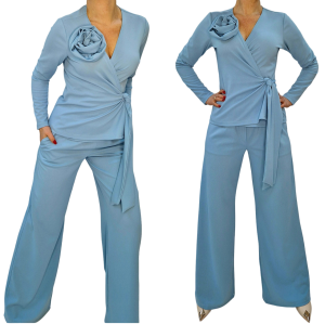  Błękitny elegancki set  wizytowy ze spodniami r. 36-56