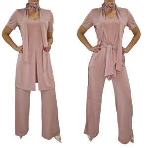 Elegancki różowy set ,szerokie spodnie,tunika roz 36-56