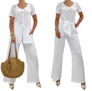  LETNI KOMPLET MUŚLIN SZEROKIE NOGAWKI WIDE LEG r 36-56