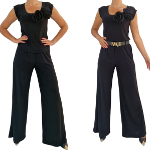 Koktajlowy elegancki komplet aplikacja kwiaty r.36-56