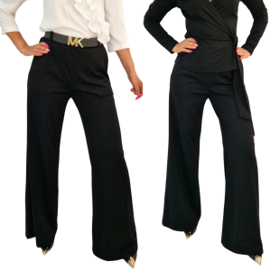 Eleganckie wygodne szerokie czarne spodnie palazzo ,kieszenie 