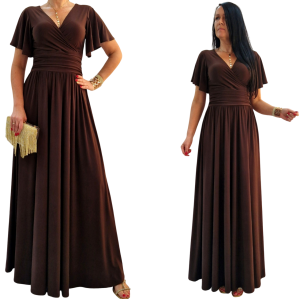 Elegancka sukienka glamour maxi czekoladowa roz.36-56