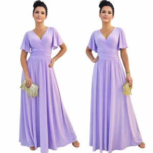 Sukienka maxi elegancka lawendowa wesele komunia 34-56