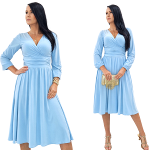 Sukienka elegancka  midi błękitna kopertowa roz 34-56